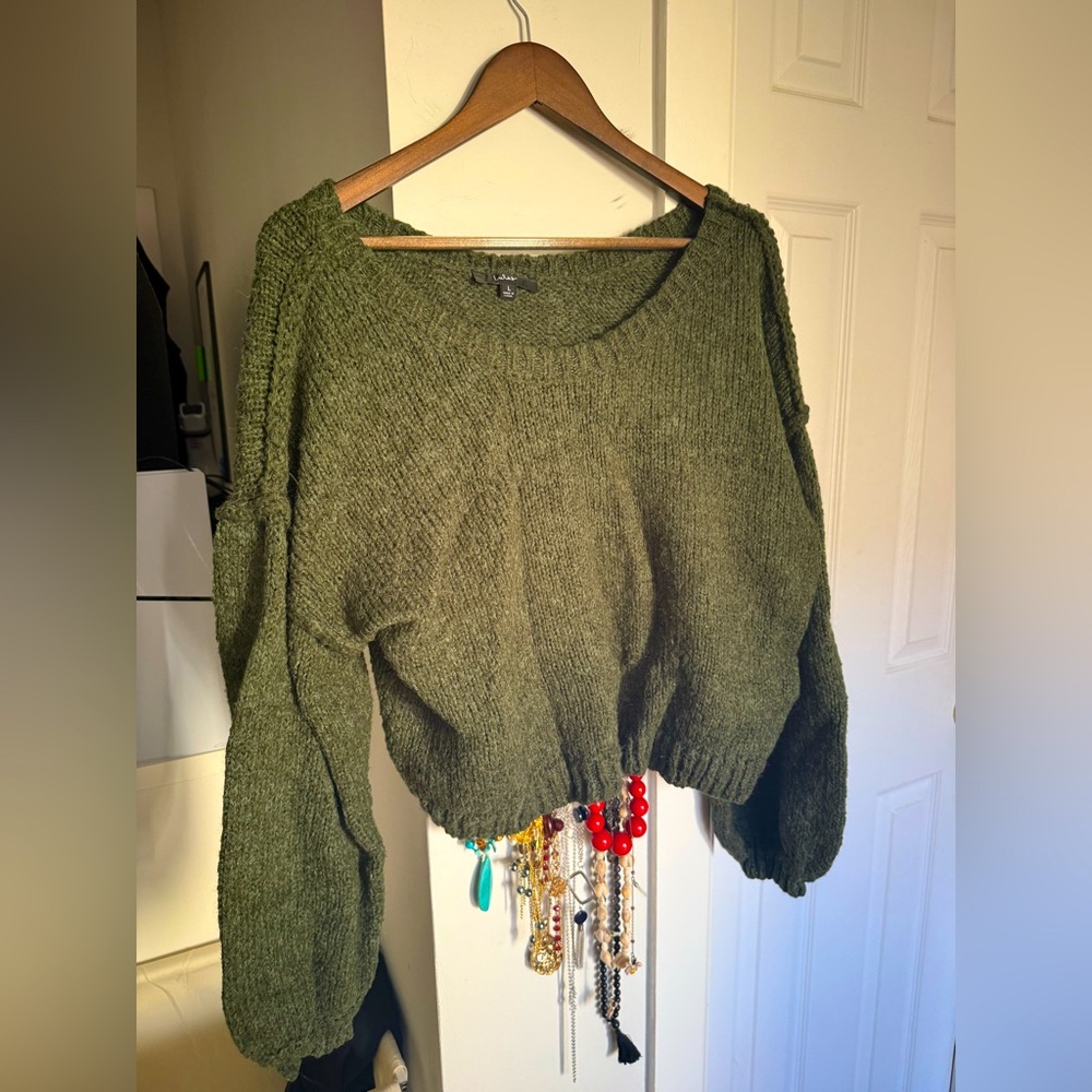 Forest green oversized balloon sleeve sweater